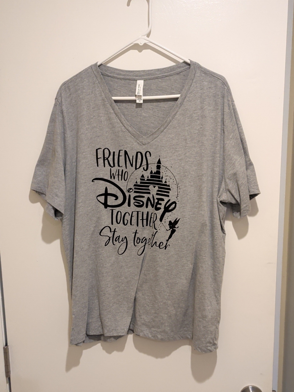 Bella Canvas Gray V-Neck Tee with Black Disney Friends Graphic